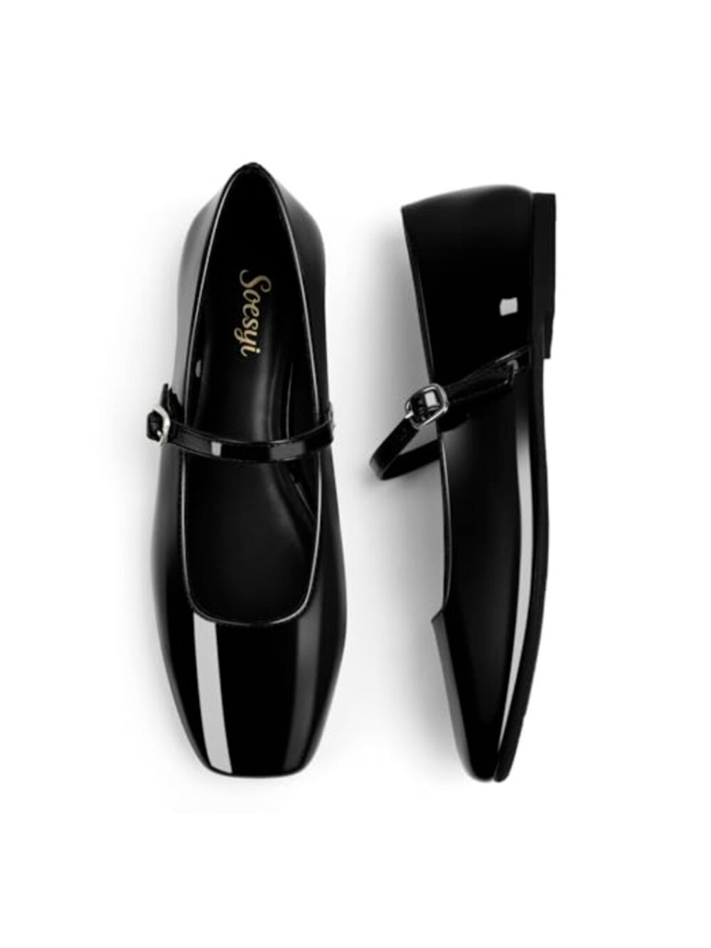 Mary Jane Ballet Flats Square Toe Ankle Strap Adjustable Buckle Soft Dressy